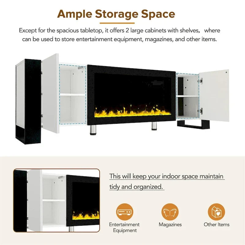 Contemporary TV Stand with Electric Fireplace - Fits TVs Up to 78 Inches