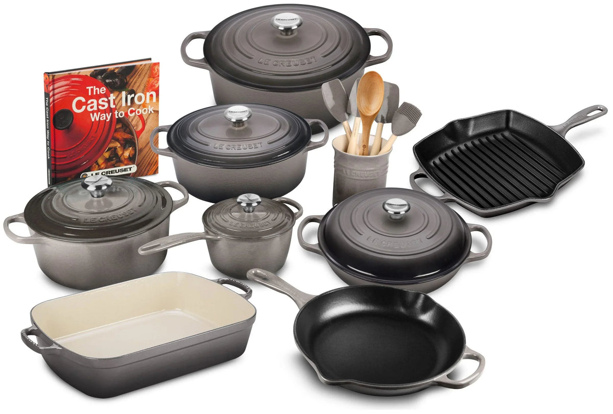 2025 20-piece Signature Cast Iron Cookware Set,10.25′′ Skillet,1.75-quart Saucepan with Lid