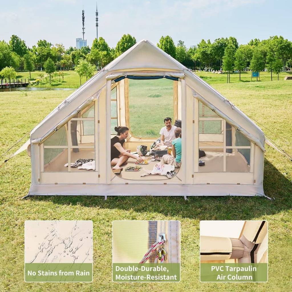 NAIZEA Tent for Camping with Pump - Air Glamping Tents, Easy Setup Blow up Tent, Waterproof Oxford Inflatable Tent, 4 - 6 Person Cabin Tent with Mesh & Chimney Window