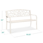Best Choice Products Outdoor Steel Bench Garden Patio Porch Furniture W/ Floral Design Backrest - Black