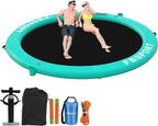 Inflatable Dock Floating Platform 8ft Inflatable Water Hammock Floating Deck for Lake W/Cupholder Round Floating Ring Float Ring Pool Float Raft Lounger Island Platform Pad