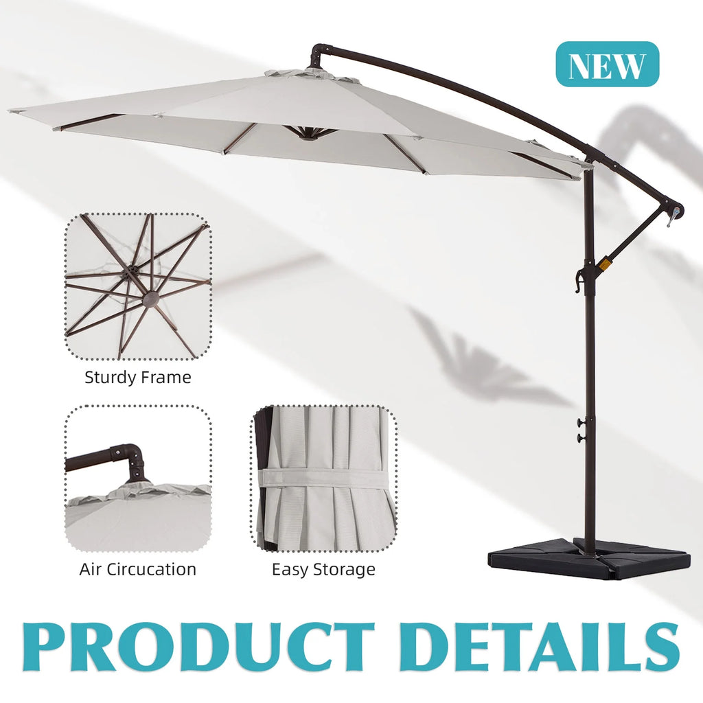 JUSTLET 10ft Heavy Duty Patio Hanging Offset Cantilever Patio Umbrella W/ 4-Piece Base Included Included, Beige