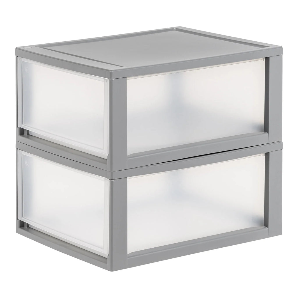 30 Qt. Large Plastic Stackable Storage Drawers, Modular, Gray Clear, Set of 2