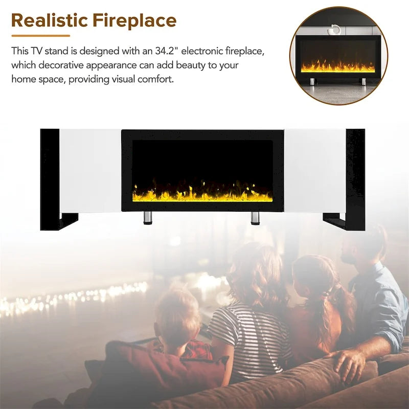 Contemporary TV Stand with Electric Fireplace - Fits TVs Up to 78 Inches