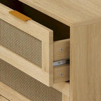 Oak Storage Cabinet with 3 Rattan Drawers - Dimensions: 31.5L x 15.55W x 30.12H
