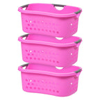 Hip Grip Laundry Basket – Large Pink Plastic Organizer with Comfort Handles, 3-Pack