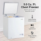 Igloo 5.0 Cu. Ft. Chest Freezer With Removable Basket, Free-Standing Door Temperature Ranges From-10?- to 10?- F, Front Defrost Water Drain, Perfect for Homes, Garages, Basements, RVs, White