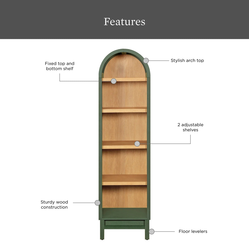 Better Homes & Gardens Juliet Narrow Arch Bookcase, Deep Green and Light Honey
