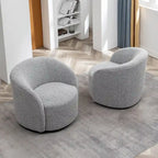 Set of 2 KINWELL 34-Inch Wide Upholstered Swivel Barrel Chairs