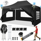 Hoteel 10x15 Heavy Duty Canopy Tent with 4 Sidewalls,Pop up Canopy for Parties Wedding,Commercial Easy up Gazebo with Roller Bag,UV 50+ &,Black