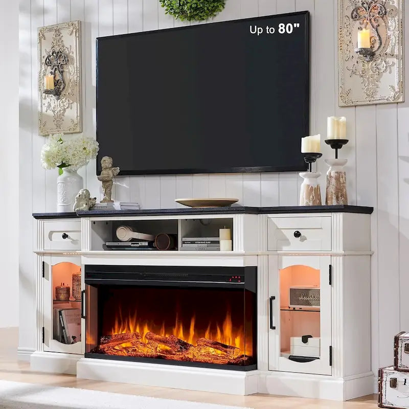 Farmhouse Electric Fireplace TV Stands up to 80, Entertainment Center