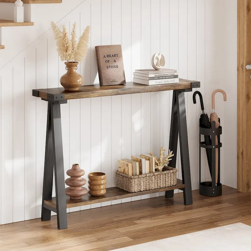 2-Tier Entryway Sofa Table with Storage Shelf