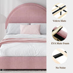 4 EVER WINNER Queen Size Bed Frame, Boucle Upholstered Bed Frame with Headboard, White Queen Bed Frame, White