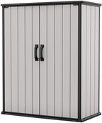 Keter Premier Tall Vertical Durable Resin Outdoor Storage Shed With Floor and Locking Double Doors, Grey