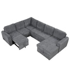 Roomfitters U-Shaped Sectional Sofa with Pull-Out Bed, Storage Chaise Lounge, and Integrated Charging Ports for Living Room